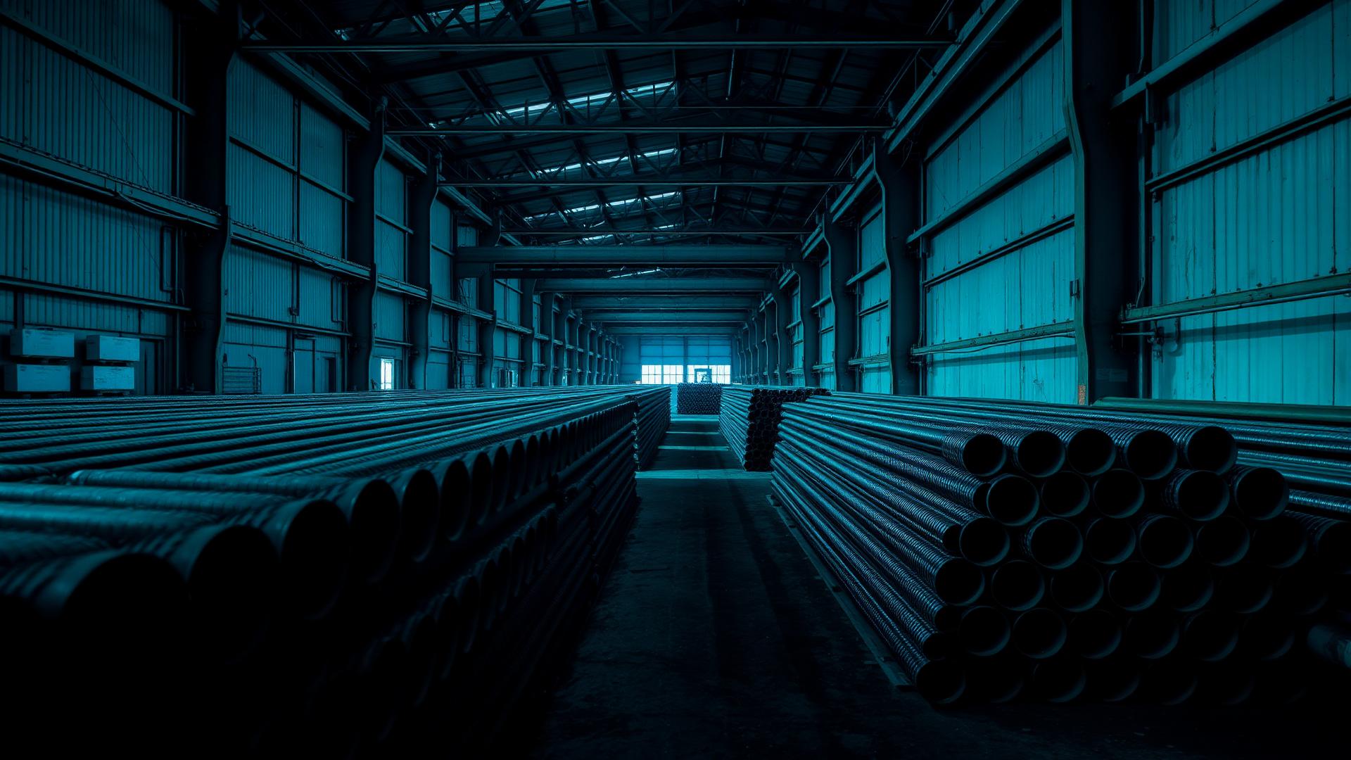 Tubería de acero al carbono en almacén industrial